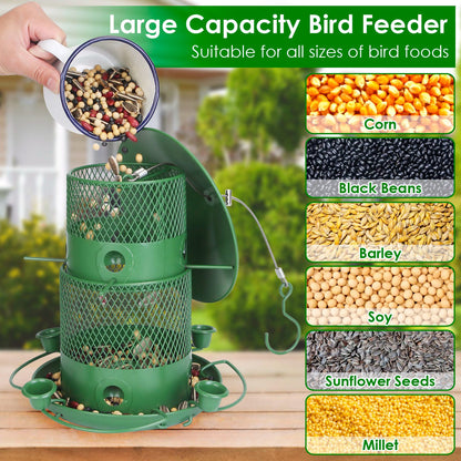 US Local 1Pc Wild Bird Feeder Squirrel-Proof Chew-Proof Metal Bird Seed Feeder Outdoor Hanging Bird Feeder With 360 Degree Circular Perches Water Cups For Yard Garden Patio