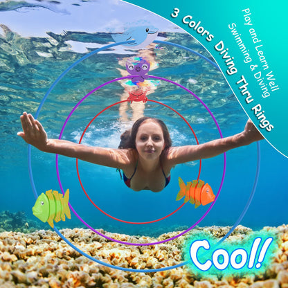 US Local Set Of 24Pcs Diving Toys Swimming Pool Toys Swim Toys For Kids Above Aged 3 Years Old Swim Thru Rings Torpedoes Gems Volleyball Storage Bag