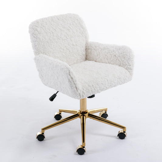 US Local A&A Furniture Rabbit Hair Office Chair With Golden Base, Adjustable
