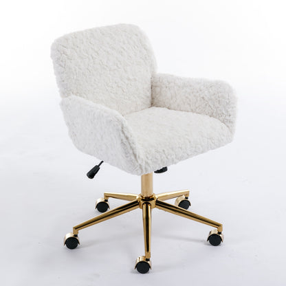 US Local A&A Furniture Rabbit Hair Office Chair With Golden Base, Adjustable