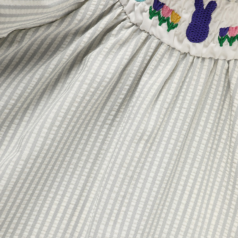 US Local Infant Baby Girls' Easter Bunny Smocked Dress Embroidered Short Sleeve Casual Summer Dress