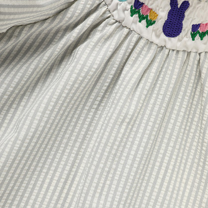 US Local Infant Baby Girls' Easter Bunny Smocked Dress Embroidered Short Sleeve Casual Summer Dress