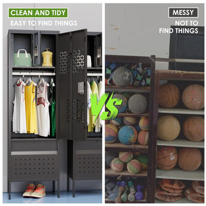 US Local 1 Door Metal Locker With Hanging Rod,Metal Storage Locker With Mesh,Suitable For Gym,Basketball Gym,Gymnasiums,Utility Room,Assembly Required,Black