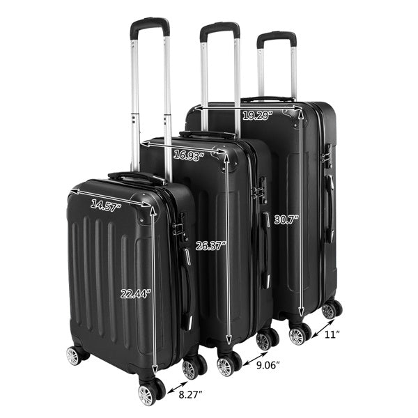 US Local 3-in-1 ABS Trolley Case 20 Inches-24 Inches-28 Inches Black
