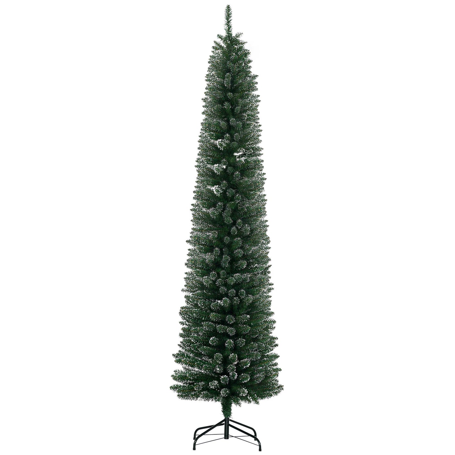 CA Local 7.5 ft Artificial Snow Dipped Christmas Tree Xmas Pencil Tree Holiday Home Indoor Decoration With Foldable Black Stand, Green