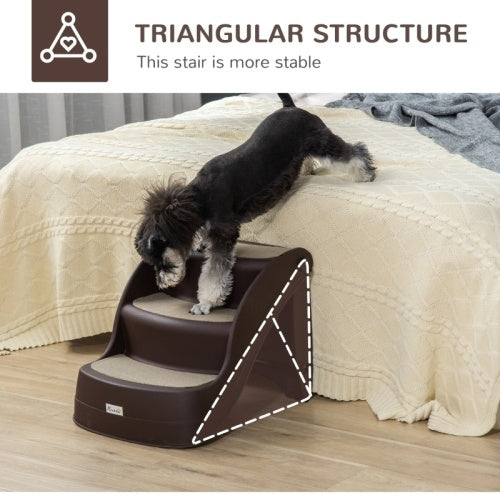 UK Local PawHut Foldable Pet Stairs Portable Dog Steps 3-Step Design With Non-slip Mats For High Beds, Sofas, 49 X 38 X 38 Cm, Brown