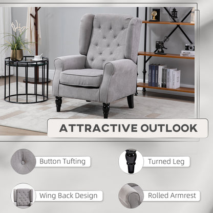 US Local Gray Fabric Tufted Club Accent Chair With Removable Cushion, Wooden Legs