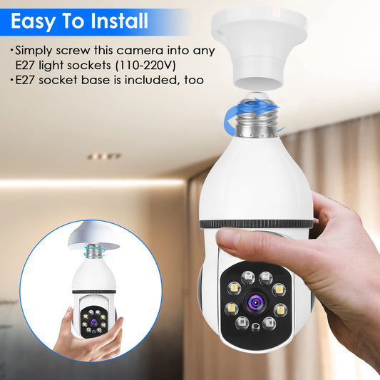 US Local 1 Pc E27 WiFi Bulb Camera 1080P FHD WiFi IP Pan Tilt Security Surveillance Camera With Two-Way Audio Full Color Night Vision Flood Light Motion Tracking Siren Function APP Control