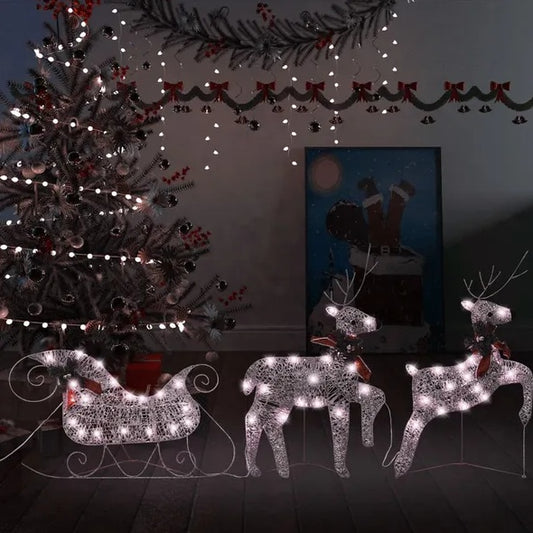 US Local Reindeer & Sleigh Christmas Decoration 60 LEDs Outdoor Gold
