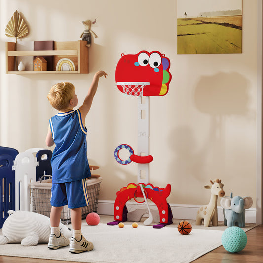 US Local Adjustable Height 4.4-5 ft Kids Basketball Hoop, 5 in 1 Design, for Indoor Use, Red