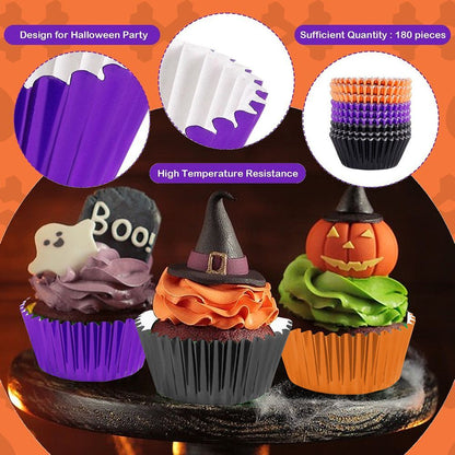 US Local 300 Pcs Halloween Foil Cupcake Liners Black Purple Orange Foil Metallic Cupcake Wrappers Halloween Party Standard For Halloween Party Birthday