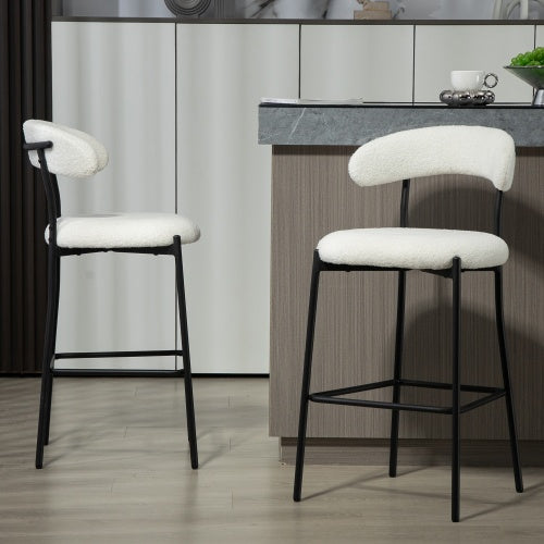 US Local 26 Counter Height Bar Stools Teddy Fabric Cover Kitchen Island Counter Bar Stool With Black Powder Coating Base And Footrest