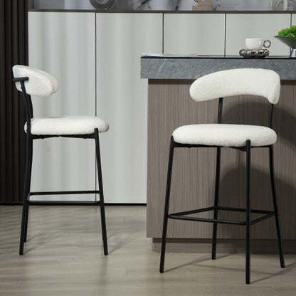 US Local 26 Counter Height Bar Stools Teddy Fabric Cover Kitchen Island Counter Bar Stool With Black Powder Coating Base And Footrest