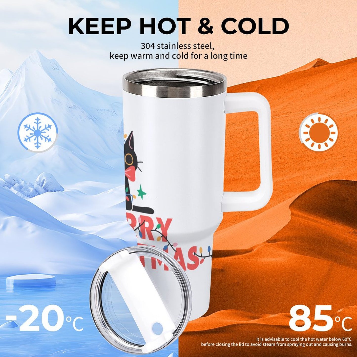 PHDT00336 POD US Local Tumbler 40 oz Large Capacity Car Cup Christmas, Lantern, Cat