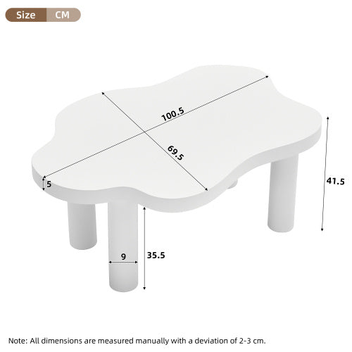 UK Local Cloud Shaped Coffee Table, Irregular White Tea Table, Round Corner End Table, Modern Coffee Table With 4 Legs, For Living Room Furnitur, Easy Assembly