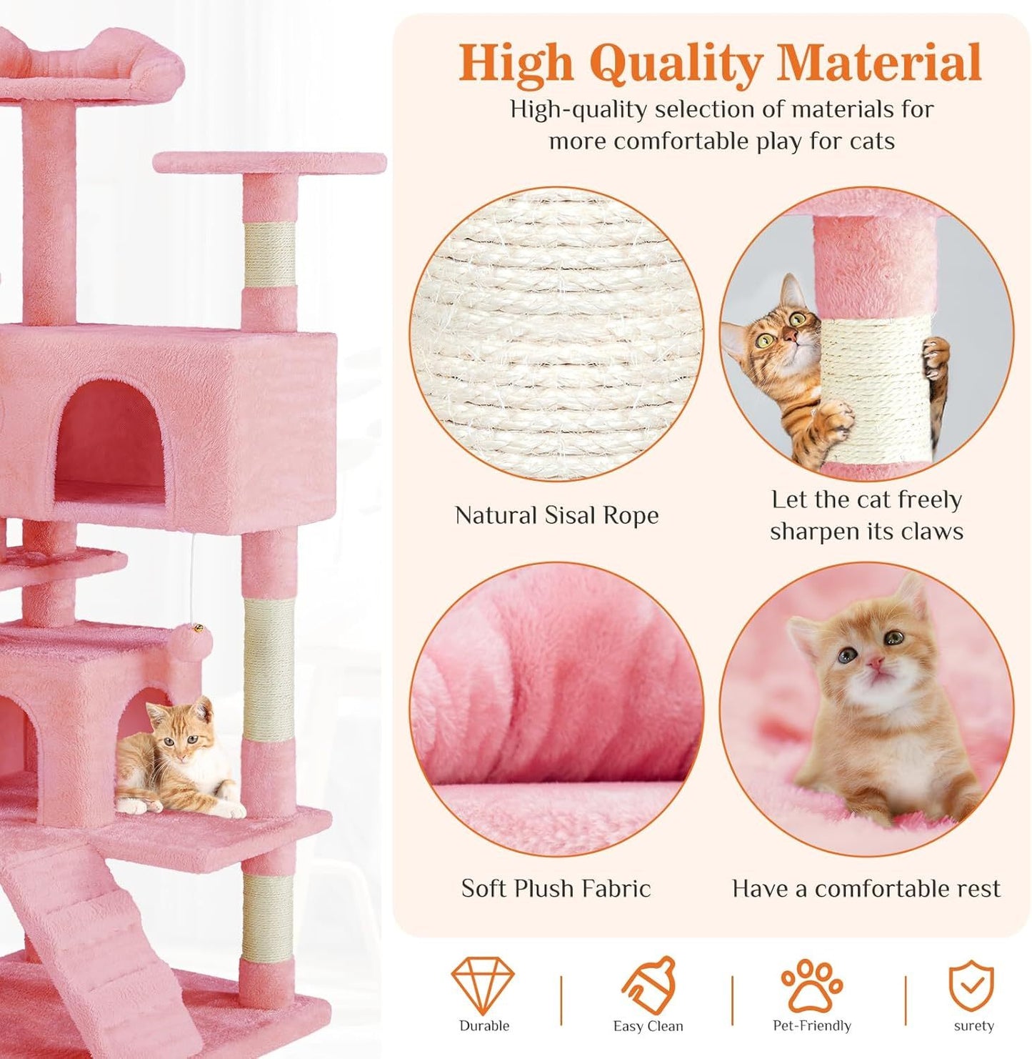 US Local 54 -Cat Tree Tower - Multi-level With Sisal Grab Post, Indoor Apartment With Ladder, Plush Toys, Rest And Play