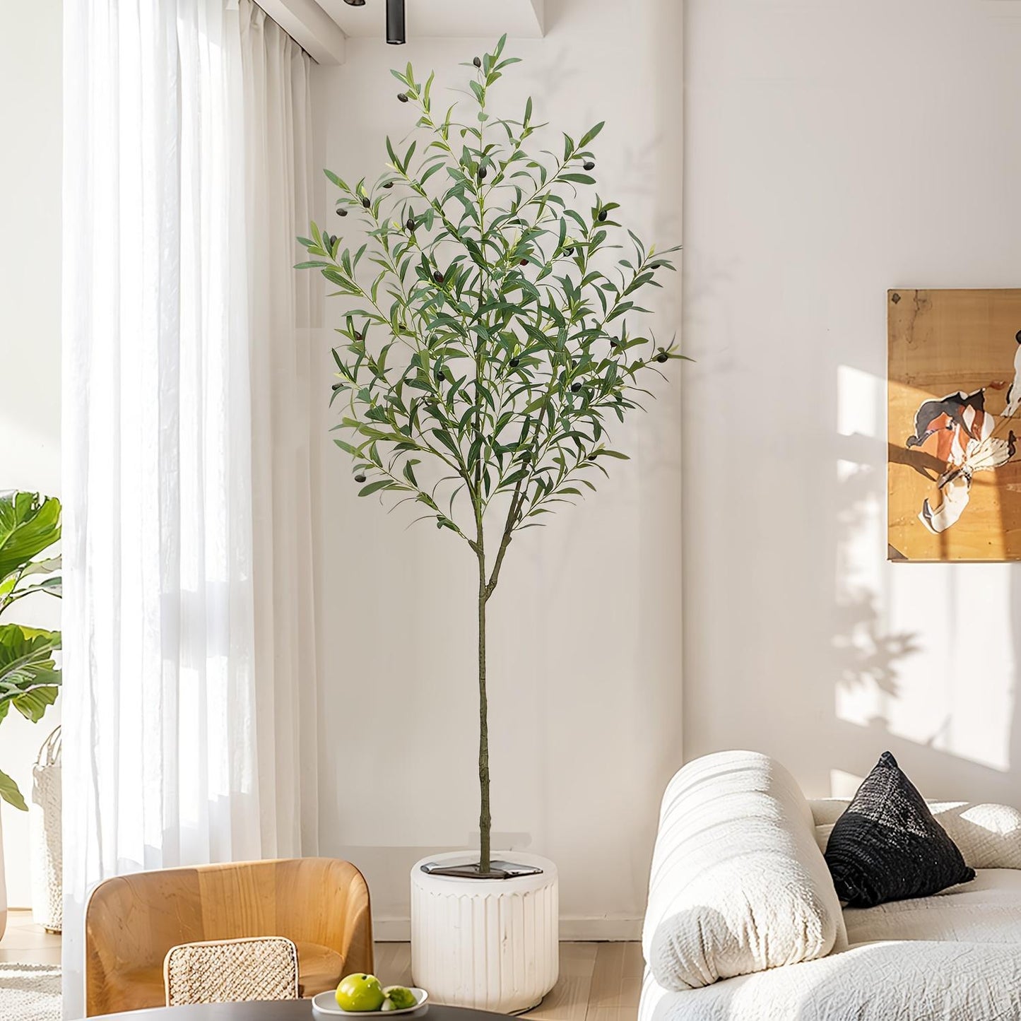 US Local 1 Artificial Olive Tree, Tall Potted Olive Tree With Flower Pot, Large Fake Olive Branches And Fruits, Suitable For Modern Living Room, Office, Indoor And Outdoor Garden Decoration