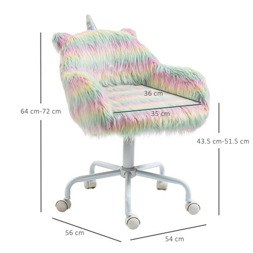 UK Local Vinsetto Unicorn Home Office Chair, Height Adjustable Fluffy Desk Chair With Armrests And Swivel Wheels, Colourful