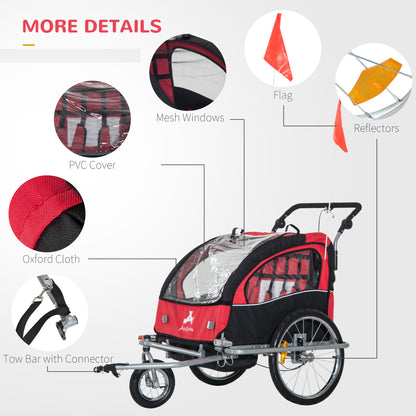 US Local Elite 360 Swivel Bike Trailer for Kids Double Child Two-Wheel Bicycle Cargo Trailer With 2 Security Harnesses