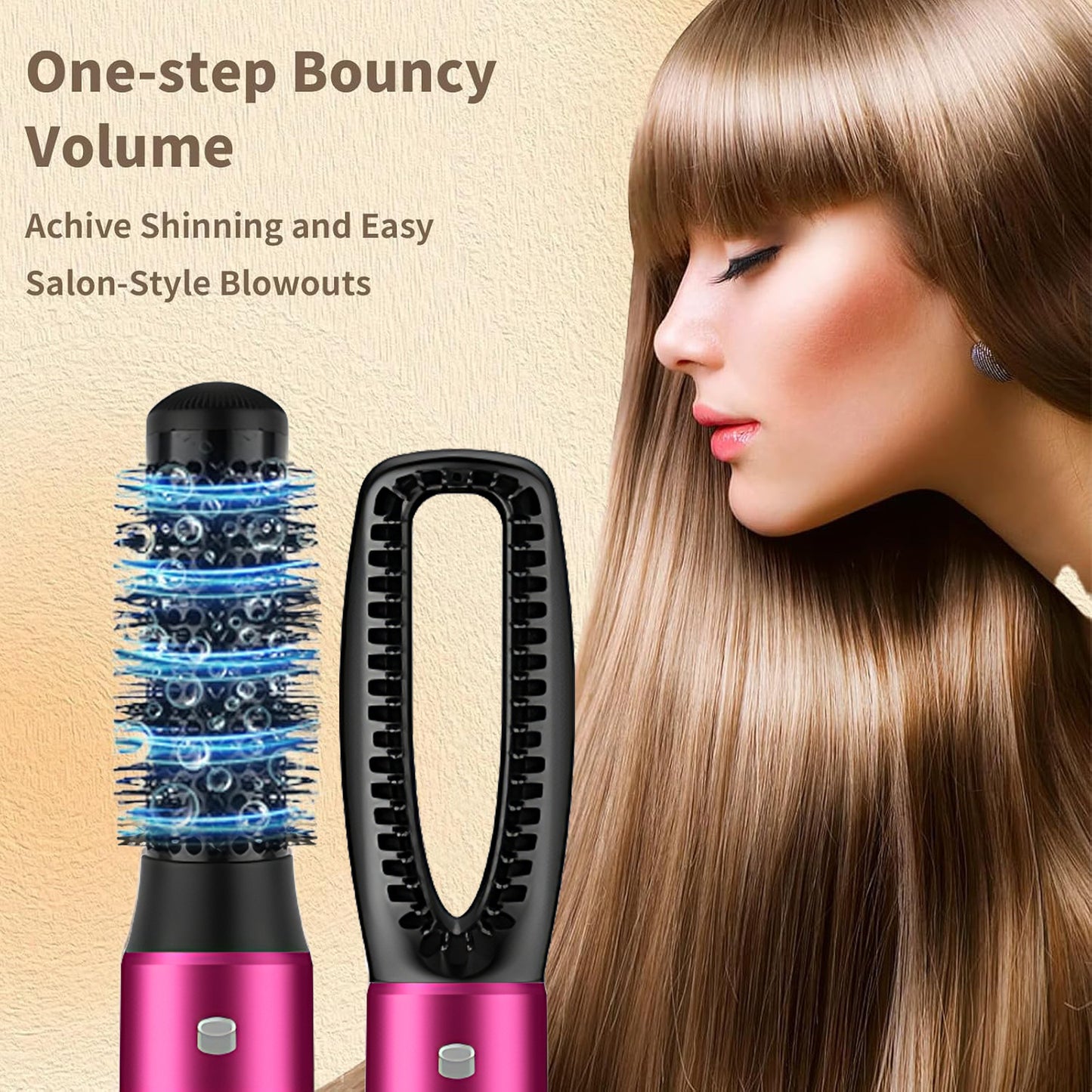 US Local 5 In 1 Hair Dryer Brush Kit, Blow Dryer Brush For Drying, Straightening, Volumizing, Curling And Styling Hair - 1000W - Gold