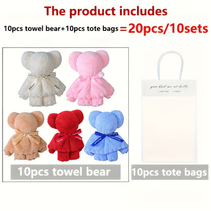 US Local 20 Piece Cute Bear Towel Gift Set - Perfect For Valentine's Day, Weddings, Birthdays, Cute Towels, Holiday Designs, Plush Material, Soft Fabric, Bathroom Accessories, Event Organizers, Holiday Shopper