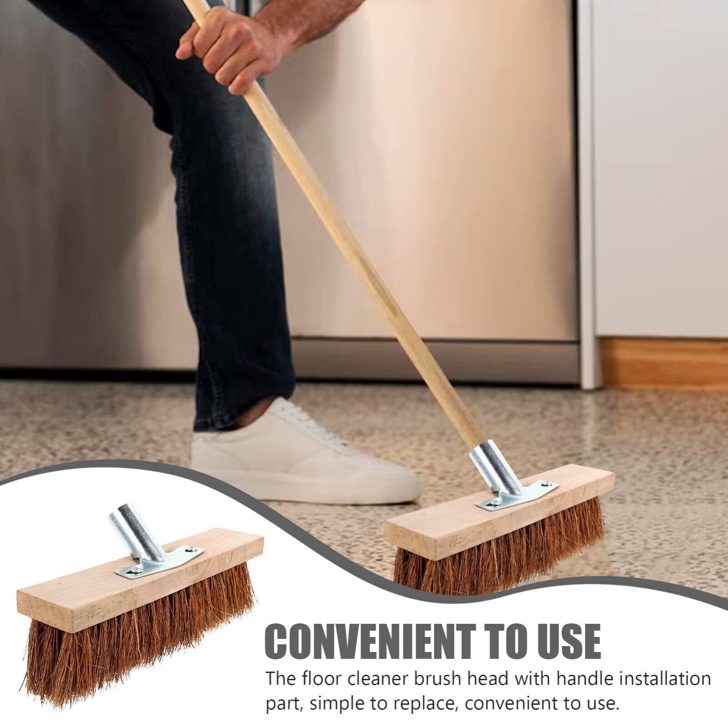 UK Local Stiff Garden Wire Broom Head Handle Heavy Duty Large Outdoor Sweeping Yard Brush