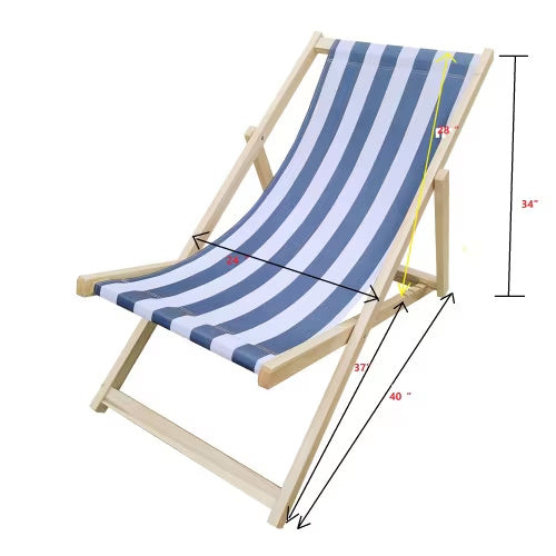 US Local Populus Wood Sling Chair Blue Stripe Broad Blue Stripe Dark Blue Folding Chaise Lounge Chair