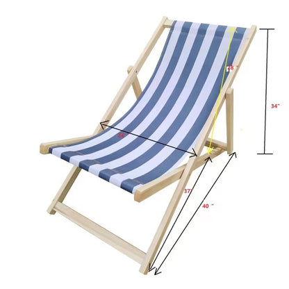 US Local Populus Wood Sling Chair Blue Stripe Broad Blue Stripe Dark Blue Folding Chaise Lounge Chair