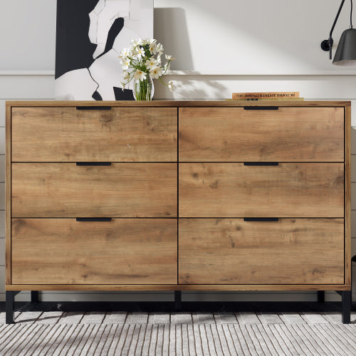 UK Local Sideboard Cabinet For Living Room, Chest Of Drawers With 6 Drawers, Dark Oak, 40D X 120W X 76H Centimetres