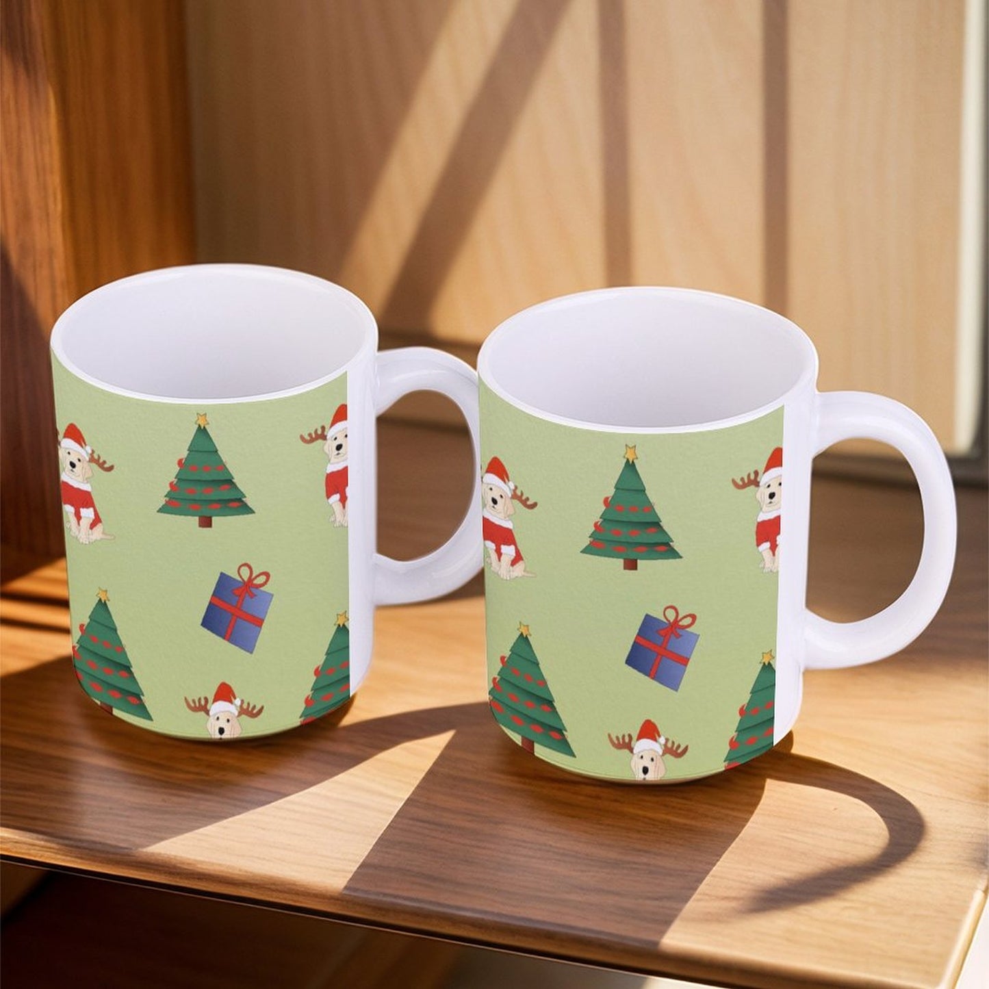 POD US Local White mug with full print, Christmas Trees, Gifts, Dogs 0078