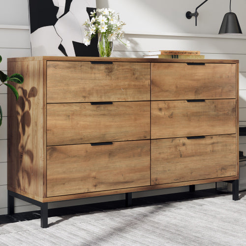 UK Local Sideboard Cabinet For Living Room, Chest Of Drawers With 6 Drawers, Dark Oak, 40D X 120W X 76H Centimetres