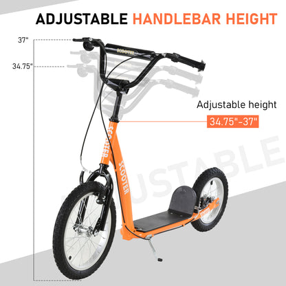 US Local Youth Scooter Kick Scooter for Kids 5+ with Adjustable Handlebar 16" Front and 12" Rear Dual Brakes Inflatable Wheels