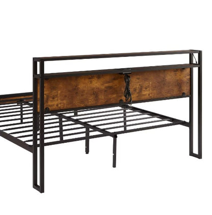 US Local King Size Metal Platform Bed Frame With Wooden Headboard And Footboard With USB LINER