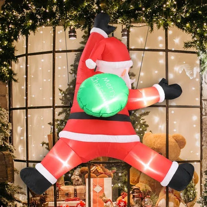 4.9 FT Lighted Christmas Inflatable Decoration, Inflatable Hanging Santa Claus With Gift Bag, Funny Blow Up Yard Decorations With Built-in LED Lights For Holiday Party Front Yard Lawn Garden Decor