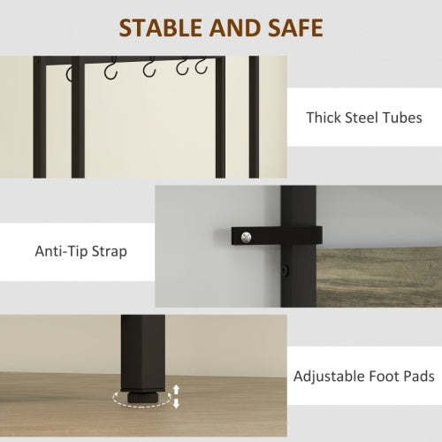 UK Local HOMCOM 5-In-1 Industrial-Style Hallway Tree - Grey Black