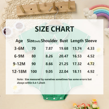 US Local Baby Green Lapel Short Sleeve Romper Clover Print Button Detail Playsuit With Snap Closure