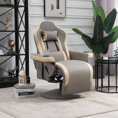 UK Local HOMCOM Manual Recliner Armchair PU Leather Lounge Chair W Adjustable Leg Rest, 135 Reclining Function, 360 Swivel, Grey