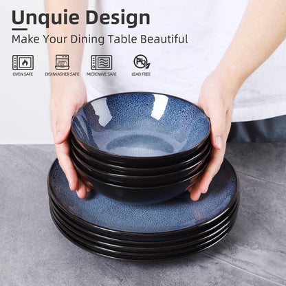 US Local Creative Western Kiln Change Peacock Blue Bowl 30oz Bowl Set Of 4 For Cereal, Salad, Pasta, Soup, Dessert, Serving Dishwasher, Microwave And Oven