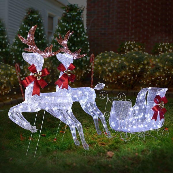 US Local 211X27.5X100cm Deer Sled, White Light, Powder Mesh, Christmas Lights, Reindeer