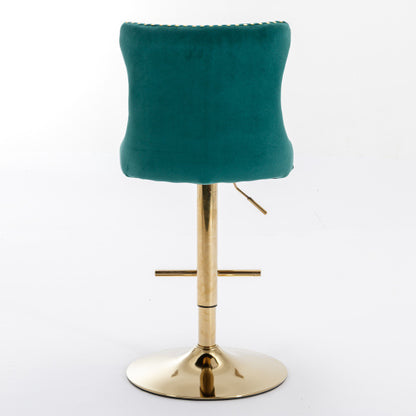 US Local Golden Swivel Velvet Barstools Adjusatble Seat Height From 25-33 Inch Green,Set Of 2