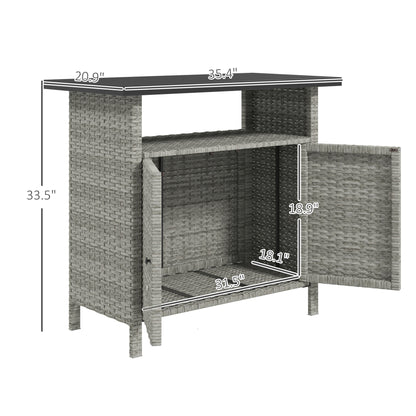 US Local Wicker Outdoor Storage Cabinet With Two Doors And Shelf For Outdoor Pool Towel Storage, Gray