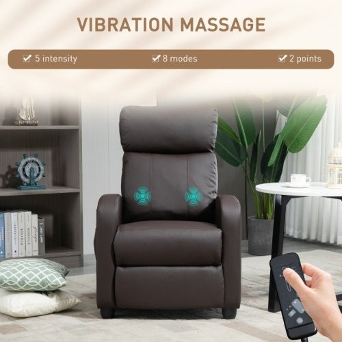 UK Local HOMCOM Recliner Armchair, Massage Faux Leather Push Back Reclining Chair With Adjustable Leg Rest, Side Pocket, For Home Living Room Theatre, Brown