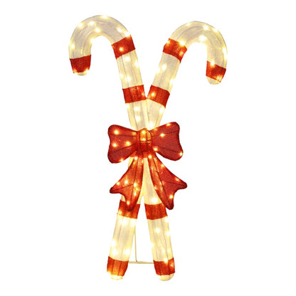 US Local Lighted Candy Cane And Red Bowknot Christmas Decorations, Pre-lit 2D Holiday Decor With 100 Warm White LED Lights For Xmas Outdoor Indoor Decor Lighted Holiday Displays