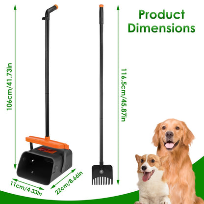 US Local 1Set Pooper Scooper Kit Dog Poop Rake & Swiveling Bin Poop Heavy Duty Pick Up Tool With Extra Long Handle 35 Waste Bags Dispenser