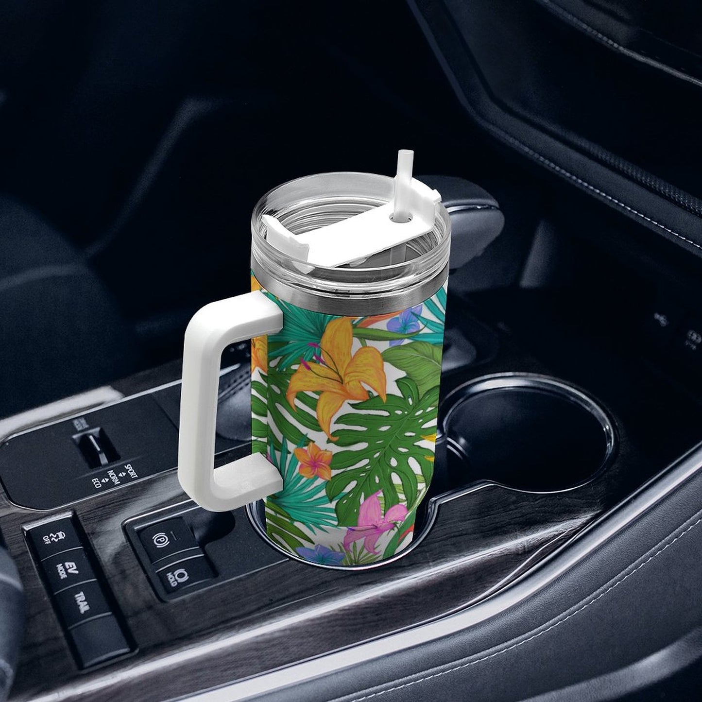 PHDT00218 POD US Local Tumbler 40oz Large Capacity Car Cup Summer Tropical, Green