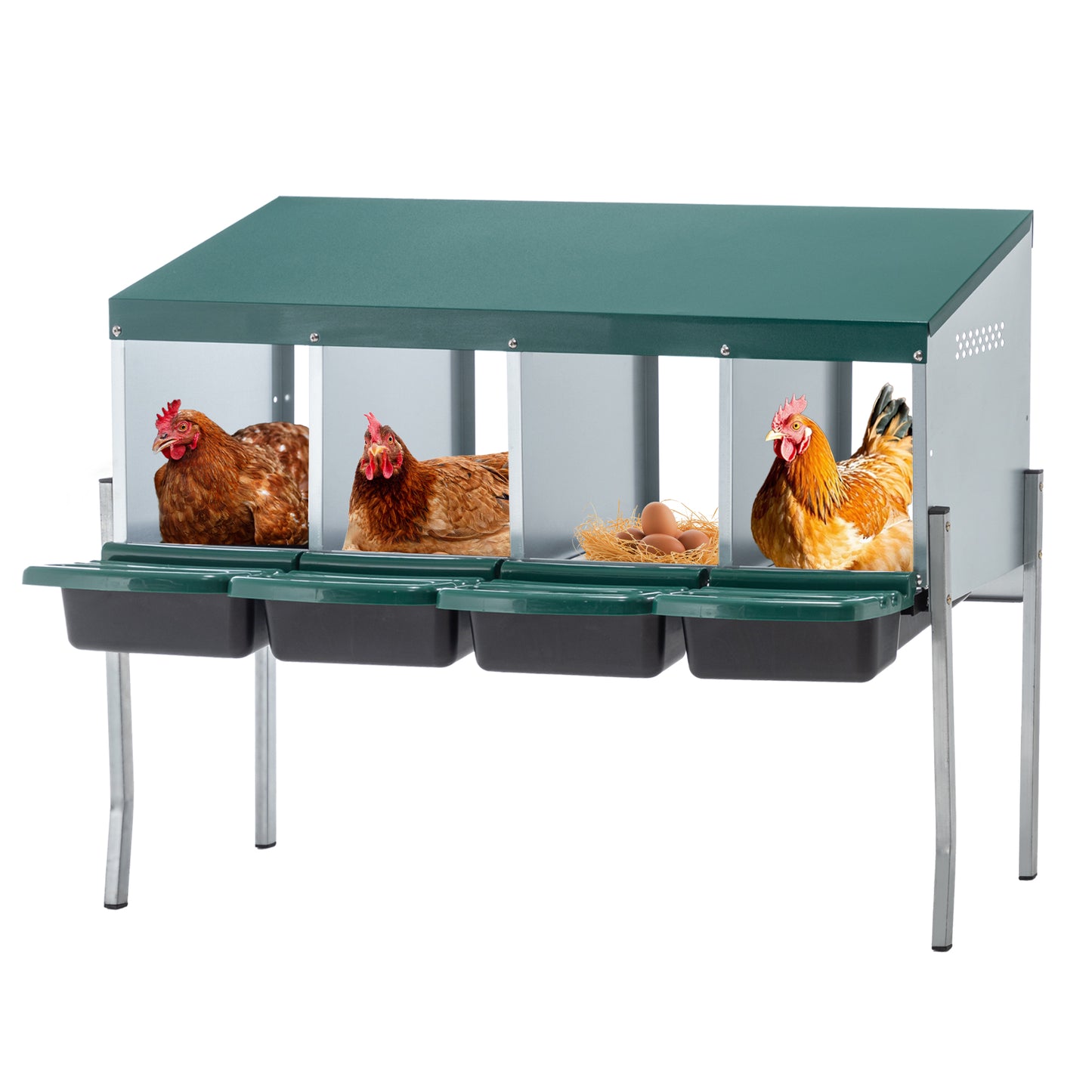 US Local 4-Hole Chicken Nest, With Legs And Cover To Protect Eggs,Green