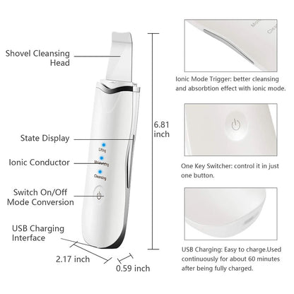 US Local 3-in-1 Ultrasonic Facial Spatula For Deep Cleansing, Electric Ultrasonic Skin Scrubber
