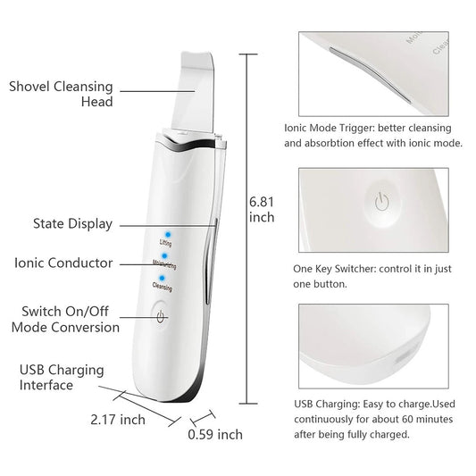 US Local 3-in-1 Ultrasonic Facial Spatula For Deep Cleansing, Electric Ultrasonic Skin Scrubber