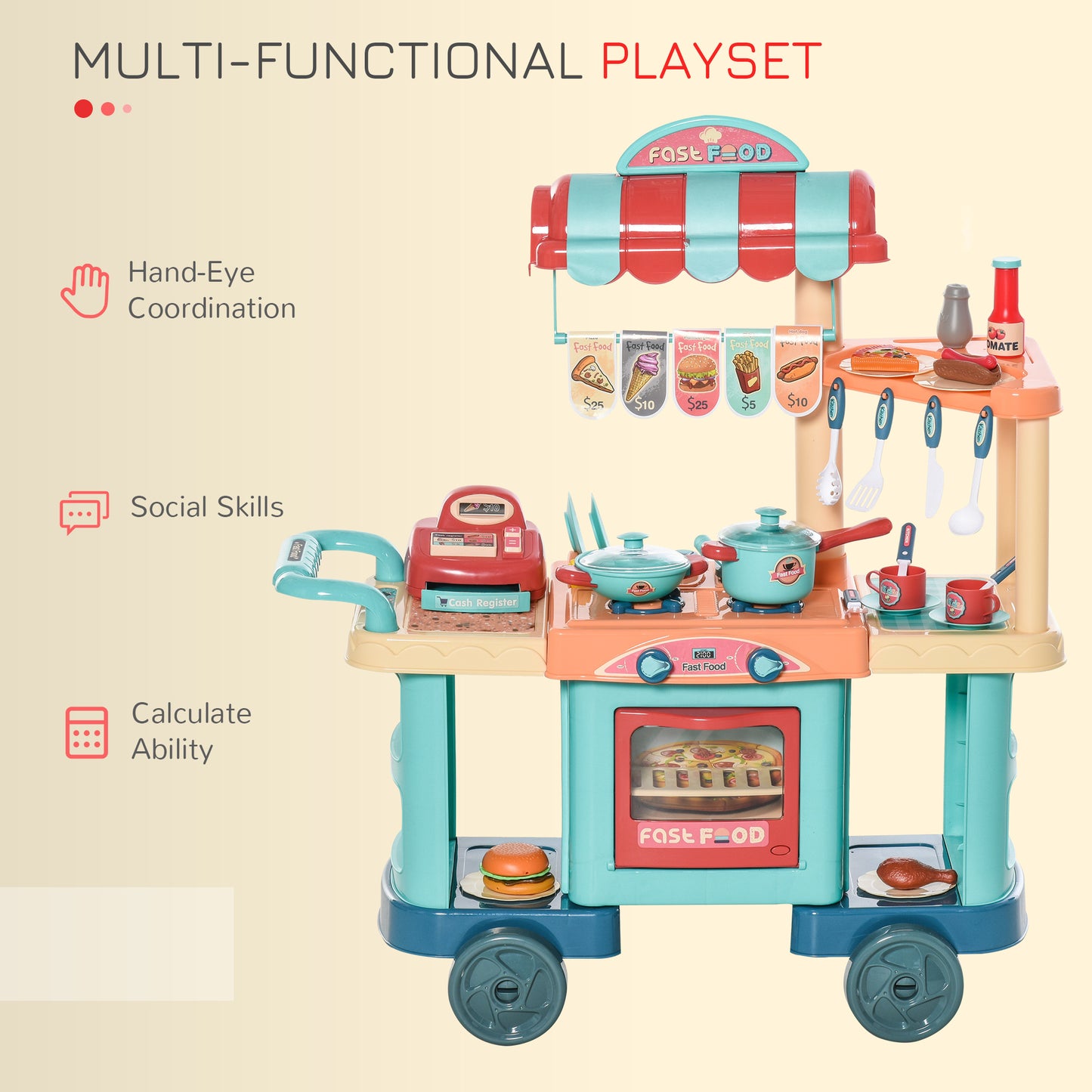US Local Kids Kitchen Food Stand with Play Food