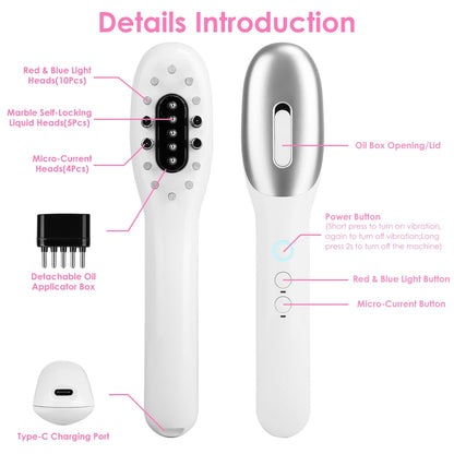 US Local 1 Pc Electric Scalp Massage Comb Microcurrent Hair Brush Handheld Head Scratcher Massager Hair Oil Applicator With Vibration Micro-Current Mode Red & Blue Light Therapy Oil Applicator